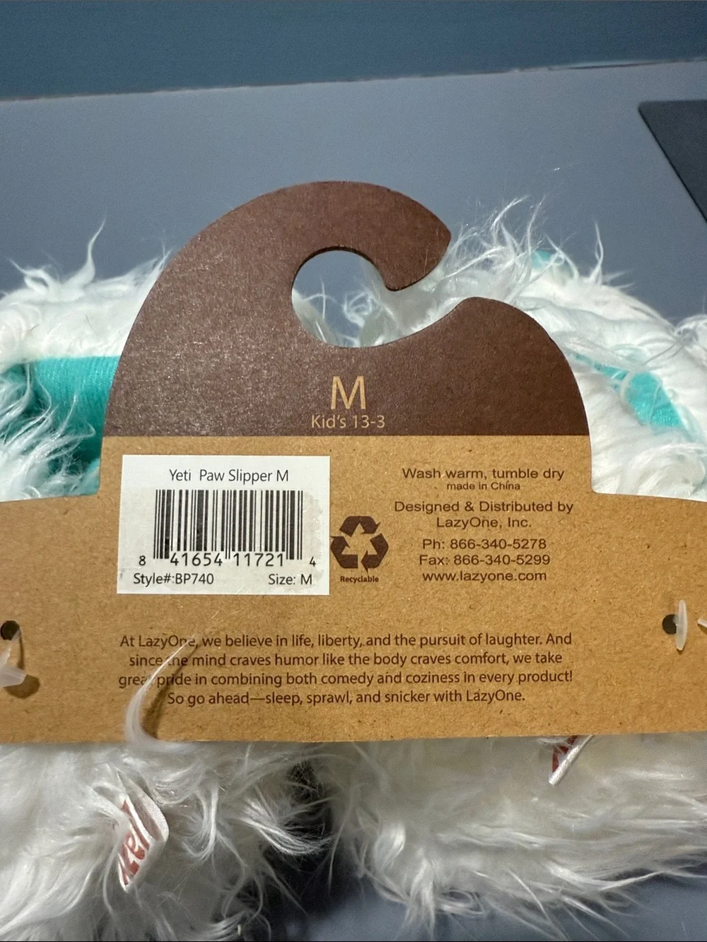 Lazy One White Fuzzy Monster Claw Slipper Boots with Teal Claws